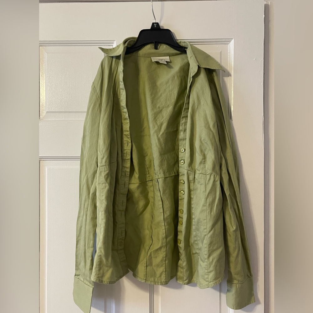 Green button up shirt